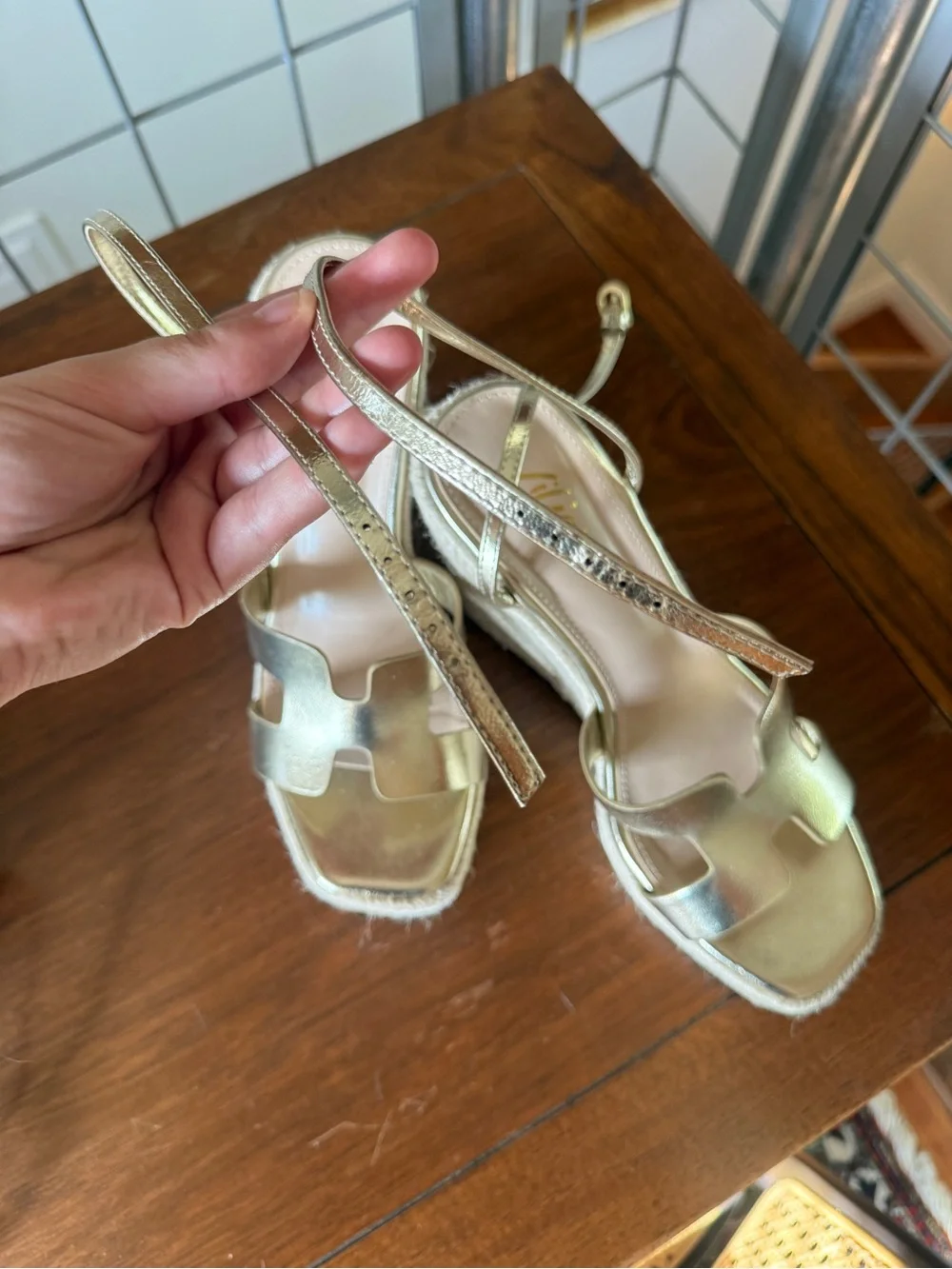 Gold H-Strap Espadrille Wedges - Viral TikTok Find - Sz 7.5